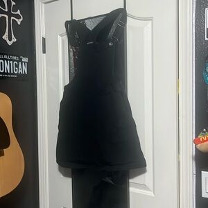 black overall dress